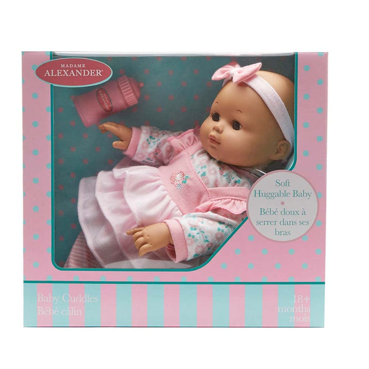 Madame Alexander 14-Inch Baby Cuddles Doll with Bottle, Pink Floral, Medium Skin Tone