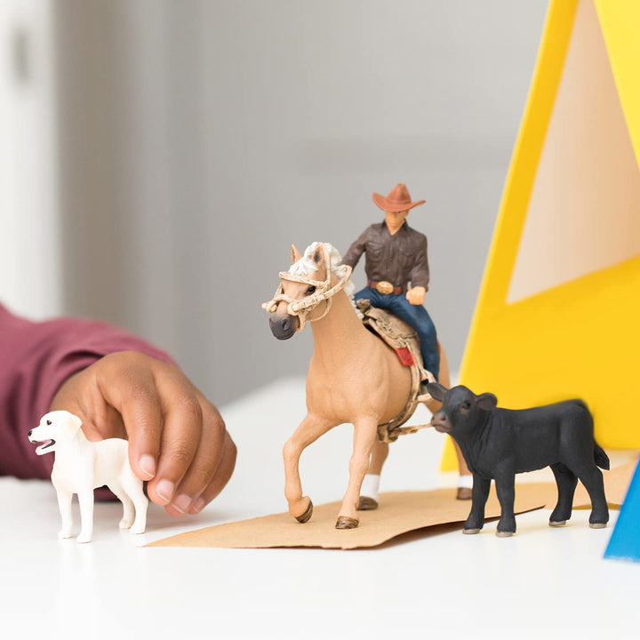 Schleich Farm World Rodeo Calf Adventure Playset - Cowboy Rodeo Rider Figurine with Horse, Cow, and Dog, Realistic Western Rodeo Farm Toys and Accessories, 6-Piece Kids Toy for Boys and Girls