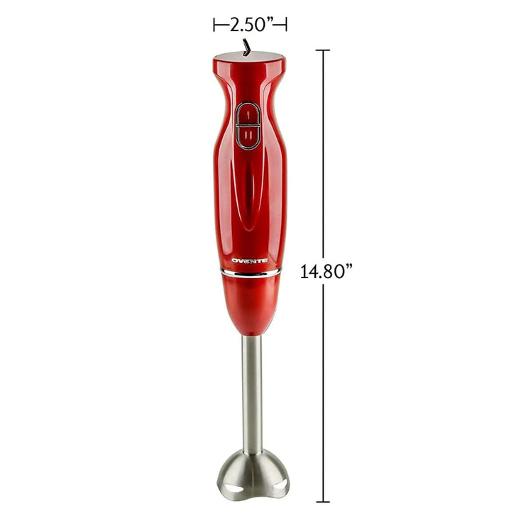 OVENTE Electric Immersion Hand Blender 300 Watt 2 Mixing Speed with Stainless Steel Blades, Powerful Portable Easy Control Grip Stick Mixer Perfect for Smoothies, Puree Baby Food & Soup, Red HS560R