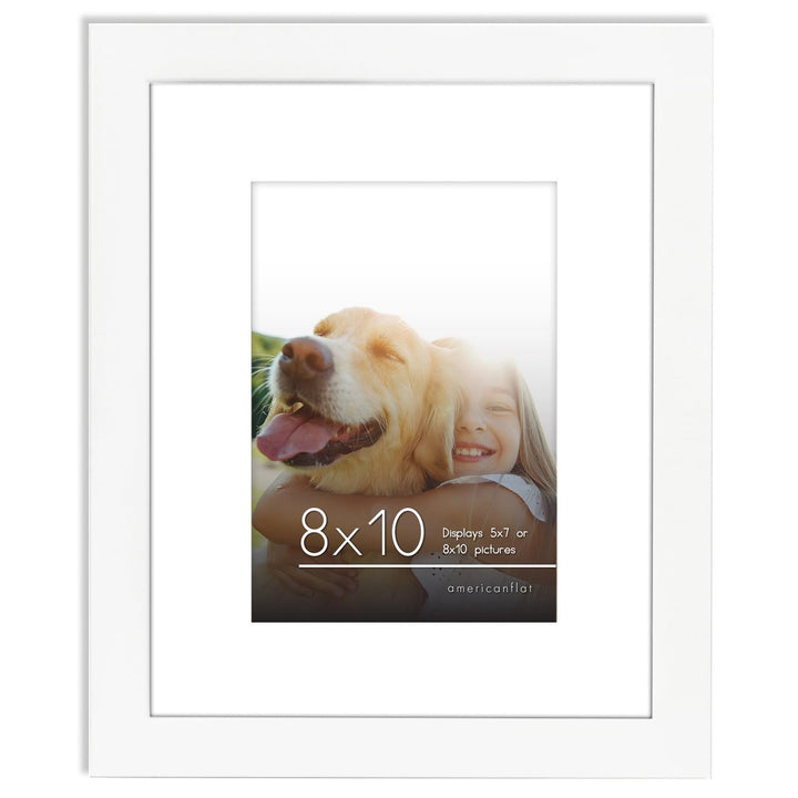 Americanflat 8x10 Picture Frame in White - Use as 5x7 Picture Frame with Mat or 8x10 Frame Without Mat - Engineered Wood Photo Frame with Shatter-Resistant Glass and Easel for Wall and Tabletop