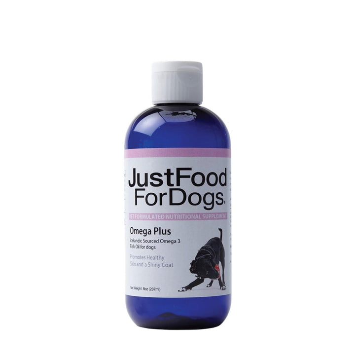 JustFoodForDogs Omega Plus Premium Fish Oil for Dogs Omega 3 Supplement, Liquid, 8 oz Clear