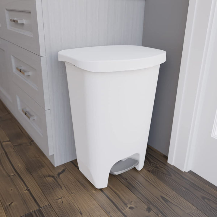 Glad 13 Gallon Trash Can | Plastic Kitchen Waste Bin with Odor Protection of Lid | Hands Free with Step On Foot Pedal and Garbage Bag Rings, 13 Gallon, White