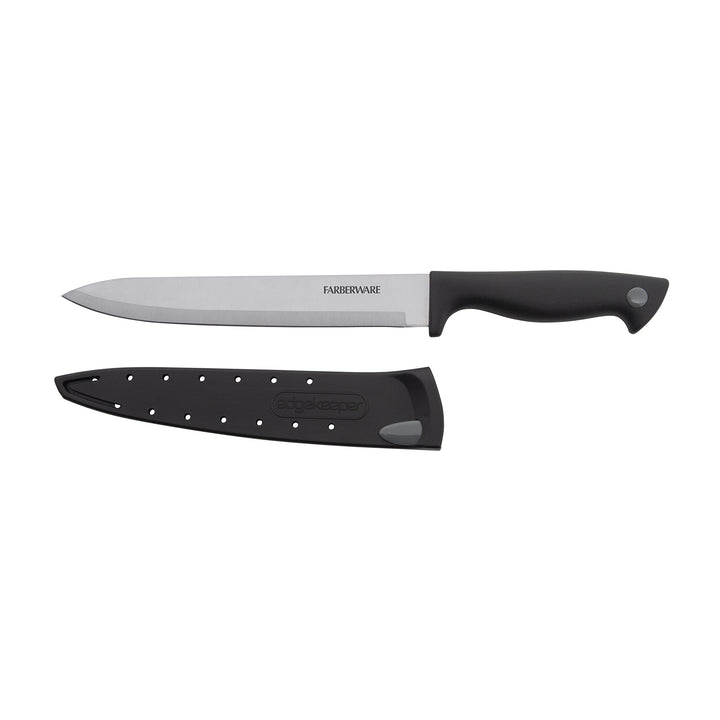 Farberware Edgekeeper 8-Inch Slicing Knife with Self-Sharpening Blade Cover, High Carbon-Stainless Steel Kitchen Knife with Ergonomic Handle, Razor-Sharp Knife, Black Black/Gray