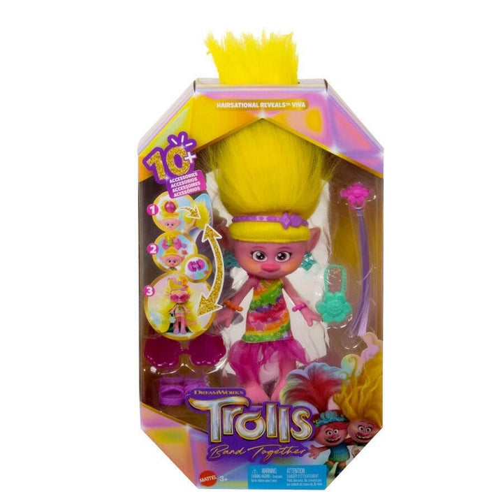 Mattel DreamWorks Trolls Band Together Fashion Doll & 10+ Accessories, Hairsational Reveals Viva with Transforming Hair Piece