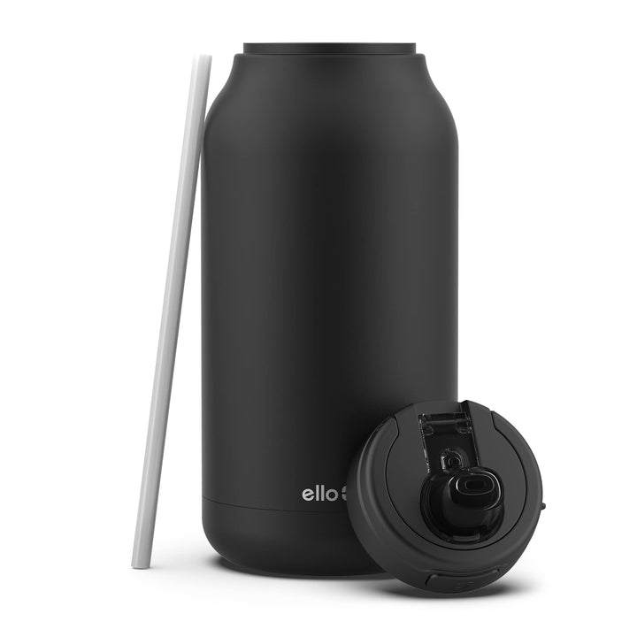 Ello Hydra 64oz Half Gallon Vacuum Insulated Stainless Steel Jug with Locking, Leak-Proof Lid and Soft Silicone Straw, Metal Reusable Water Bottle, Keeps Cold All Day Black Thermos