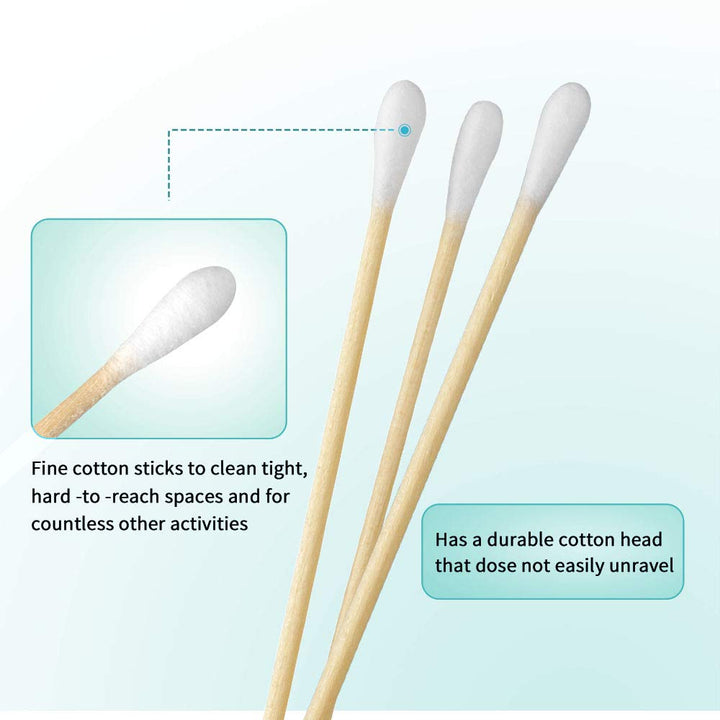 Yinghezu 200 Pcs Count 6" Inch Long Cotton Swabs with Wooden Handles Cotton Tipped Applicator, Cleaning with Wood Handle for Oil Makeup Gun Applicators, Eye Ears Eyeshadow Brush and Remover Tool