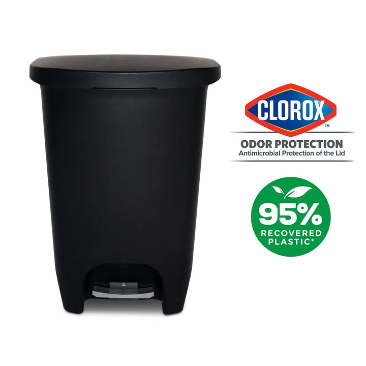 Glad 13 Gallon Trash Can | Plastic Kitchen Waste Bin with Odor Protection of Lid | Hands Free with Step On Foot Pedal and Garbage Bag Rings, 13 Gallon, White