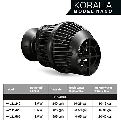 Hydor Koralia Nano Aquarium Circulation Pump, Includes Built-In Cable Protector, 240 GPH, Measures 2.4-Inches & is Ideal for Fresh or Salt Water Use