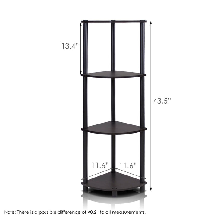 Furinno Turn-N-Tube 4-Tier Corner Display Rack Multipurpose Shelving Unit, Dark Brown Grain/Black 4-Tier Round Tube