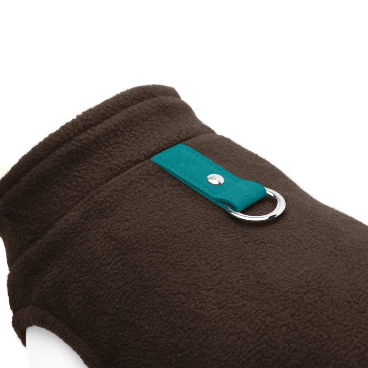 Gooby Fleece Vest Dog Sweater - Brown-Turquoise, X-Small - Warm Pullover Fleece Dog Jacket with O-Ring Leash - Winter Small Dog Sweater Coat - Cold Weather Dog Clothes for Small Dogs Boy or Girl