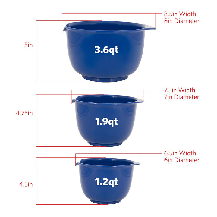 GLAD LAD Mixing Bowls with Pour Spout| Nesting Design Saves Space | Non-Slip, BPA Free, Dishwasher Safe Plastic | Kitchen Cooking and Baking Supplies, Blue, 3 Count (Pack of 1)