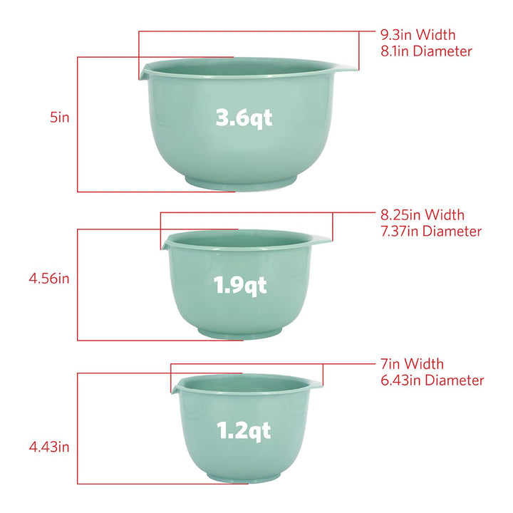 GLAD Mixing Bowls with Pour Spout, Set of 3 | Nesting Design Saves Space | Non-Slip, BPA Free, Dishwasher Safe Plastic | Kitchen Cooking and Baking Supplies, Sage Green