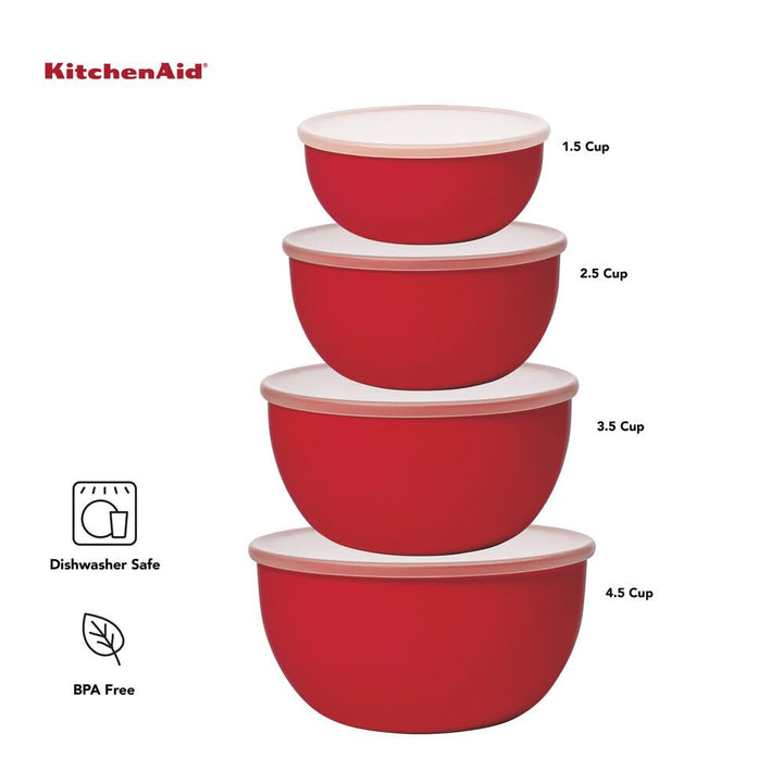 KitchenAid Prep Bowls with Lids, Set of 4, Empire Red 2