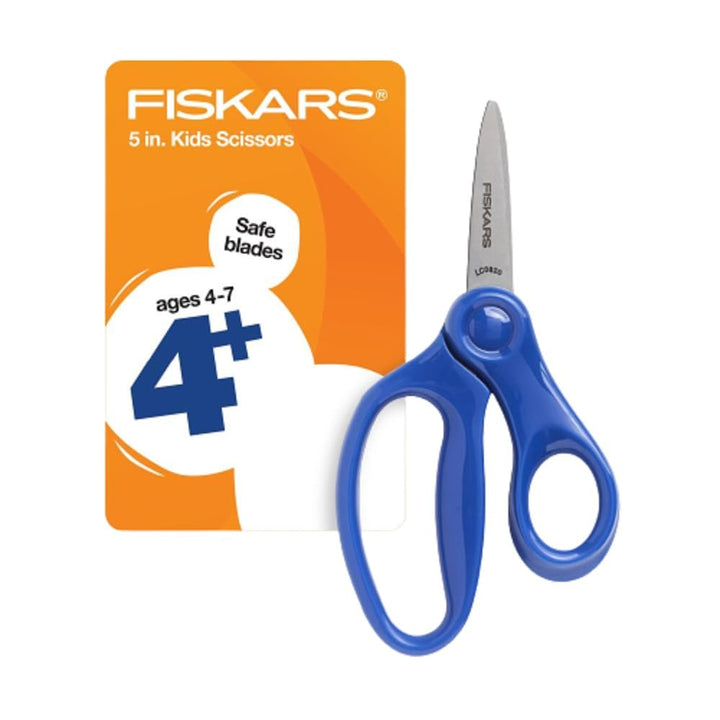 Fiskars 5" Pointed-Tip Scissors for Kids 4-7 - Scissors for School or Crafting - Back to School Supplies - Blue Right-Handed