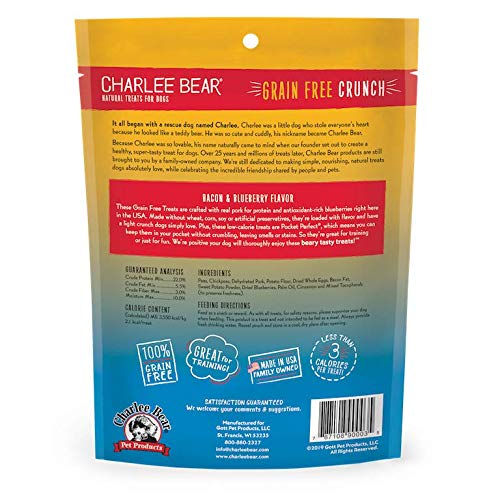 Charlee Bear Grain Free Crunch Dog Treats, Bacon & Blueberry Flavor, 8 oz 8 Ounce (Pack of 1)