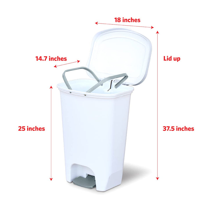 Glad 13 Gallon Trash Can | Plastic Kitchen Waste Bin with Odor Protection of Lid | Hands Free with Step On Foot Pedal and Garbage Bag Rings, 13 Gallon, White