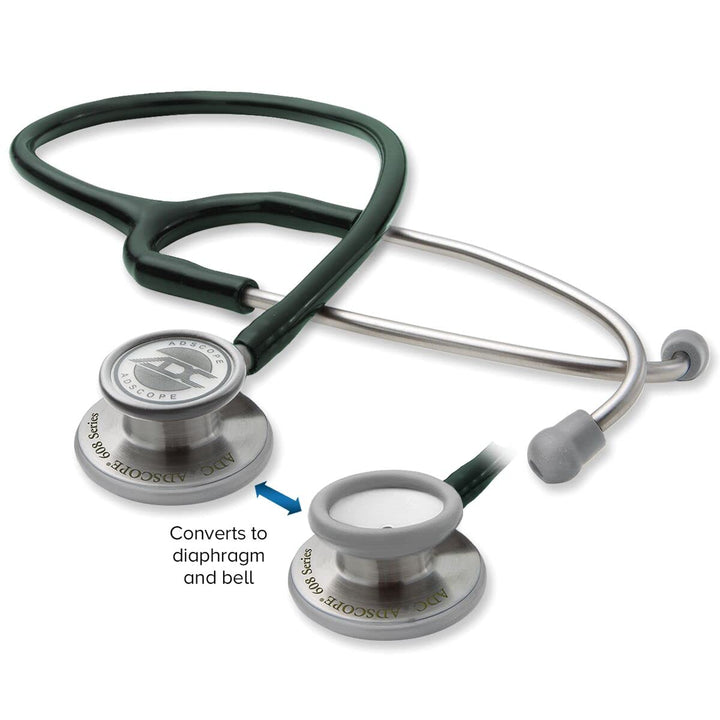 ADC 608DG Adscope Model 608 Premium Convertible Clinician Stethoscope with Tunable AFD Technology for Adult and Pediatric Patients, Dark Green