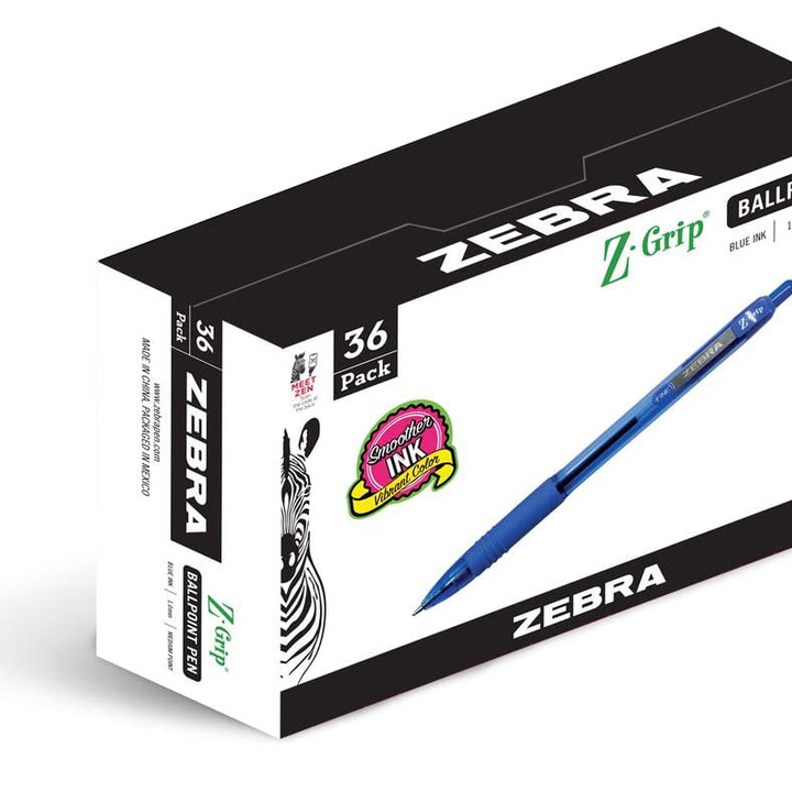 Zebra Pen Z-Grip Retractable Ballpoint Pen, Medium Point, 1.0mm, Blue Ink, 36-Pack