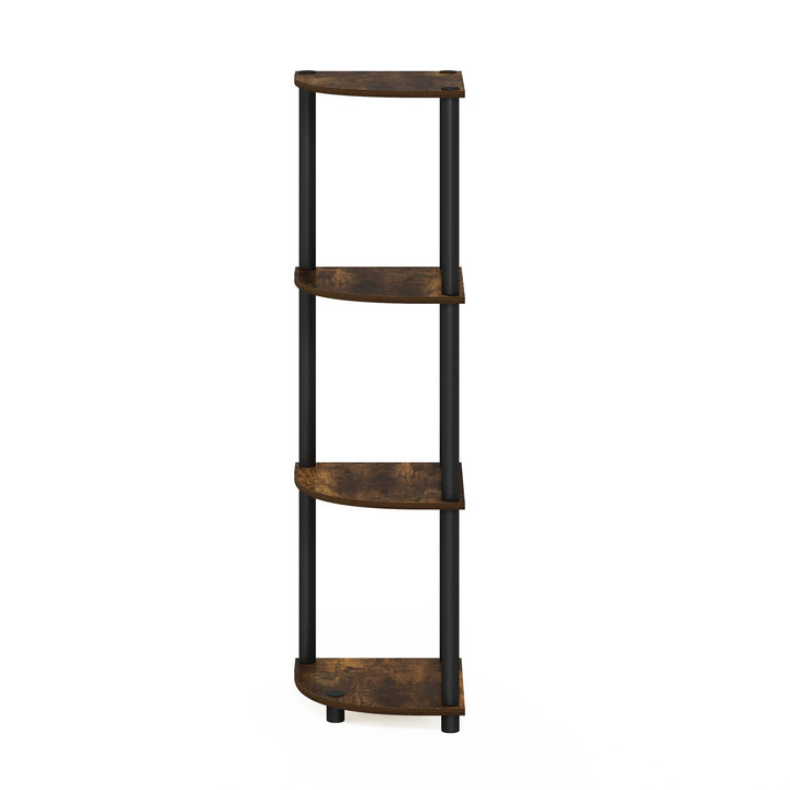 Furinno Turn-N-Tube 4-Tier Corner Display Rack Multipurpose Shelving Unit, Dark Brown Grain/Black 4-Tier Round Tube