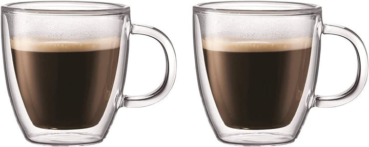 Bodum Bistro Double-Wall Insulated Mug, Borosilicate Glass, 5 Oz., Set of 2, Clear