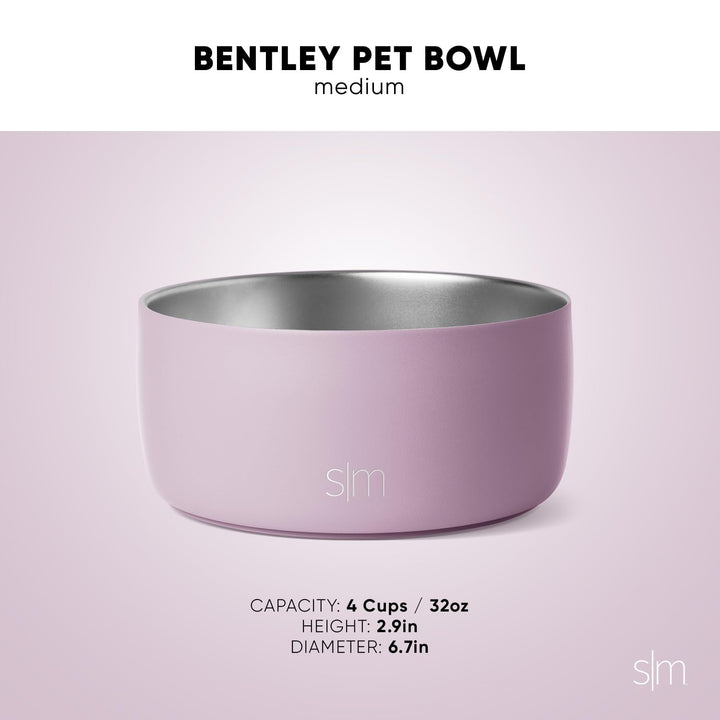 Simple Modern Stainless Steel Pet Water Bowl for Dogs & Cats | Reusable Insulated Stainless Steel Food Bowls for Dog Cat | No Tip No Slip BPA Free | Bentley Collection | Medium (32oz) | Winter White -Winter White Medium (4 Cups)