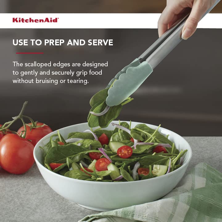 KitchenAid Gourmet Silicone-Tipped Stainless Steel Tongs, 12 Inch, Pistachio