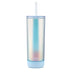 Ello Monterey Double Walled Insulated Plastic Tumbler with Straw and Built-in Coaster, BPA Free, 24oz Blue