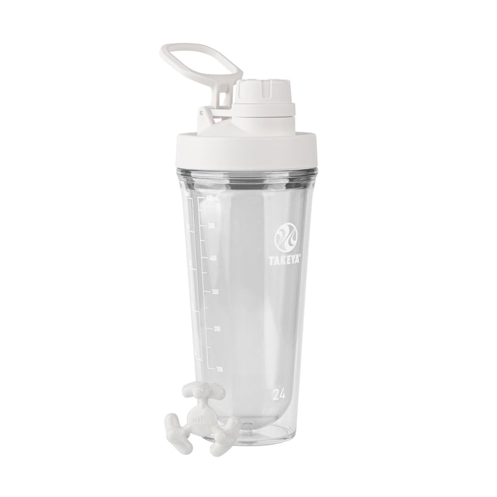 Takeya 24 oz Tritan Plastic Shaker Bottle - Premium BPA Free Protein Shakes Mixer, Leakproof Spout Lid, Shatterproof, Cloud White