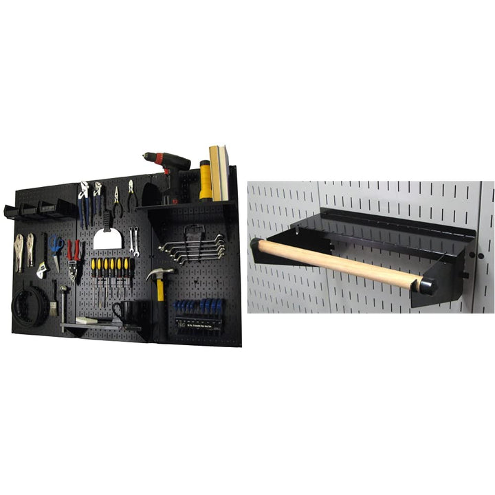 Wall Control Pegboard Organizer Metal Standard Tool Storage Kit Accessories, 4', Black/Black & Control ASM-HS-1694 B Pegboard Paper Towel Holder and Dowel Rod Pegboard Shelf Assembly Storage + Paper Towel Holder