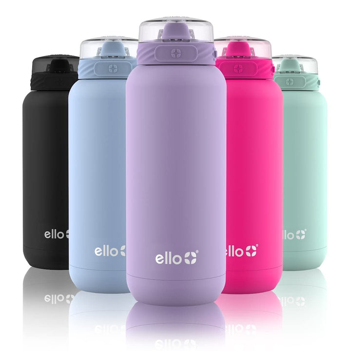 Ello Cooper 32oz Stainless Steel Water Bottle with Straw and Carry Handle, Double Walled and Vacuum Insulated Metal, Leak Proof Locking Lid with Soft Silicone Spout, Reusbale, BPA Free, Lilac