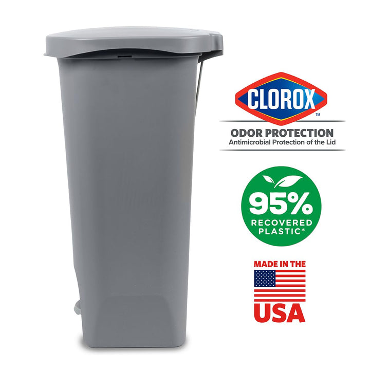 Glad 13 Gallon Trash Can | Plastic Kitchen Waste Bin with Odor Protection of Lid | Hands Free with Step On Foot Pedal and Garbage Bag Rings, 13 Gallon, White