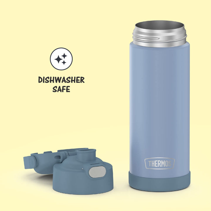 THERMOS FUNTAINER 16 Ounce Stainless Steel Vacuum Insulated Bottle with Wide Spout Lid, Denim Blue