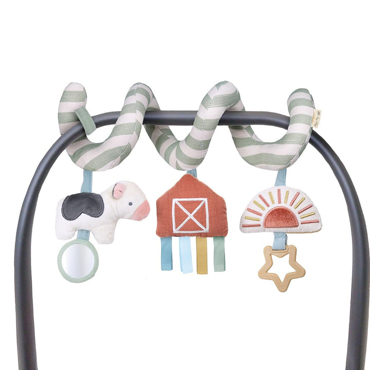 Itzy Ritzy Spiral Car Seat & Stroller Activity Toy - Stroller & Car Seat Toys for Ages 0 Months and Up - Hanging Toys Include Dangling Ring, Mirror and Textured Ribbons (Farm) Farm