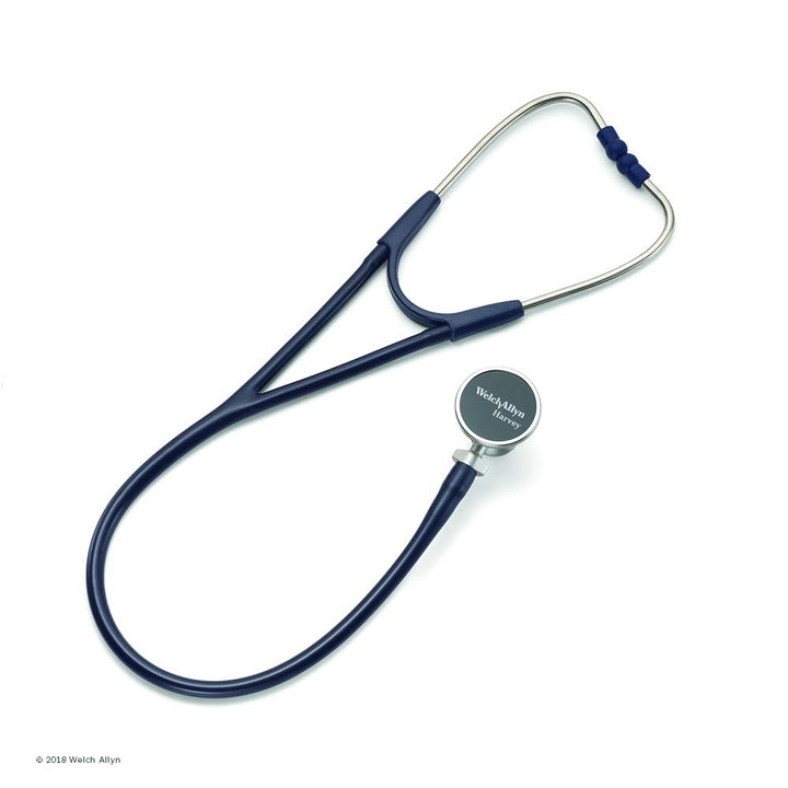 Welch Allyn 5079-327 Harvey DLX Adult Cardiology Stethoscope, Navy, Double-Head Chestpiece, Dual Lumen Tubing, 28"