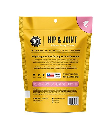 BIXBI Hip & Joint Support Salmon Jerky Dog Treats, 4 oz - USA Made Grain Free Dog Treats - Glucosamine, Chondroitin for Dogs - High in Protein, Antioxidant Rich, Whole Food Nutrition, No Fillers 4 Ounce (Pack of 1)