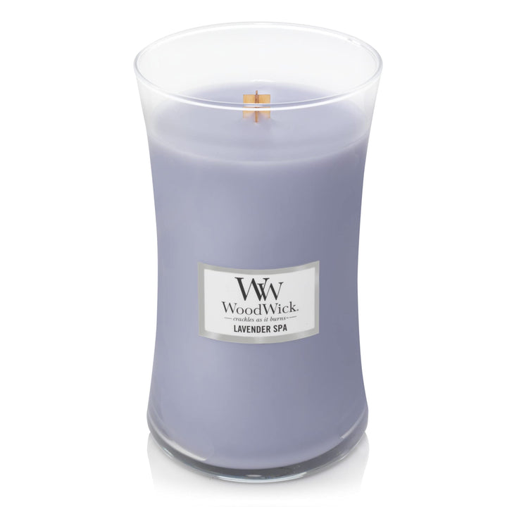 WoodWick Large Hourglass Candle, Vanilla Sea Salt - Premium Soy Blend Wax, Pluswick Innovation Wood Wick, Made in USA & Large Hourglass Candle, Lavender Spa - Premium Soy Blend Wax