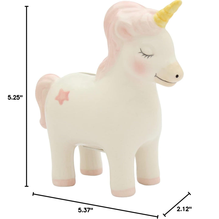 10220 Fine Ceramic Pink Fairy Unicorn Piggy Money Bank, 5-1/4" H