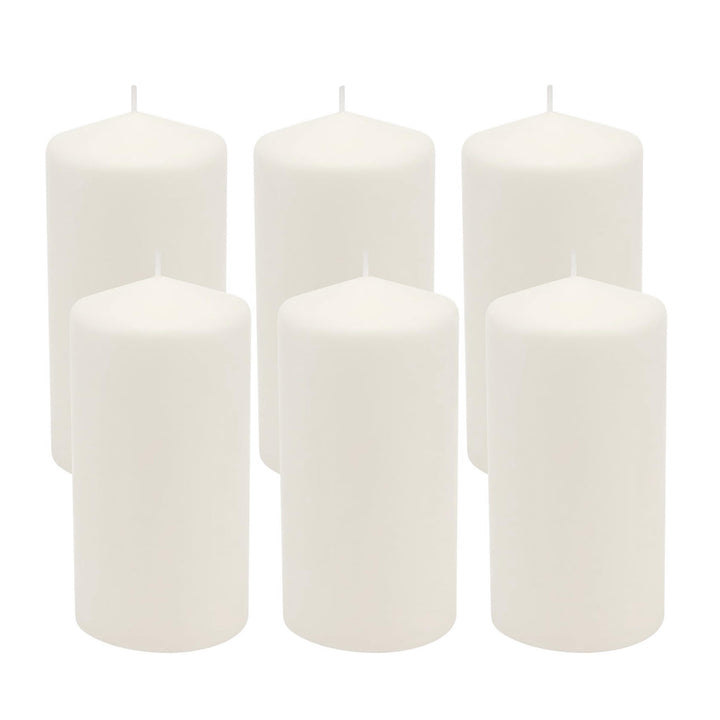 Stonebriar 3 Pack Tall 3 x 6 Inch 65 Hour Long Burning Unscented White Wax Pillar Candles 3x6 3.0