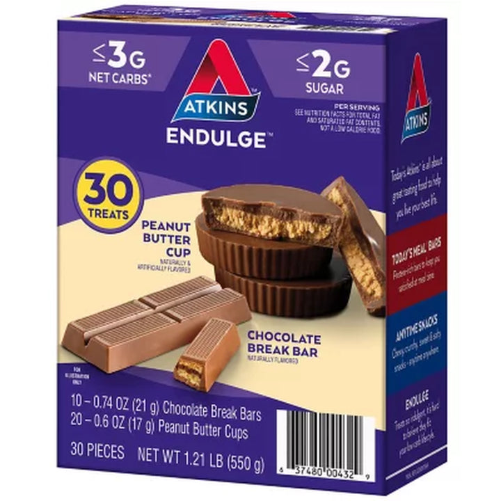 Atkins Endulge Peanut Butter Cup Chocolate Break Bar Variety Pack 30 Ct.