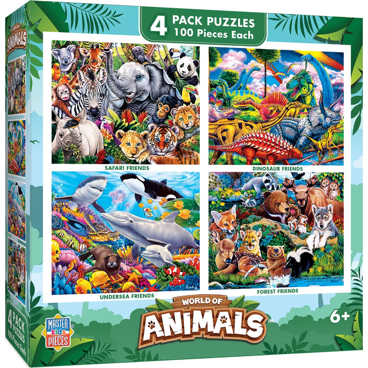 Masterpieces Kids Jigsaw Puzzle Set - World of Animals 4-Pack 100 Pieces