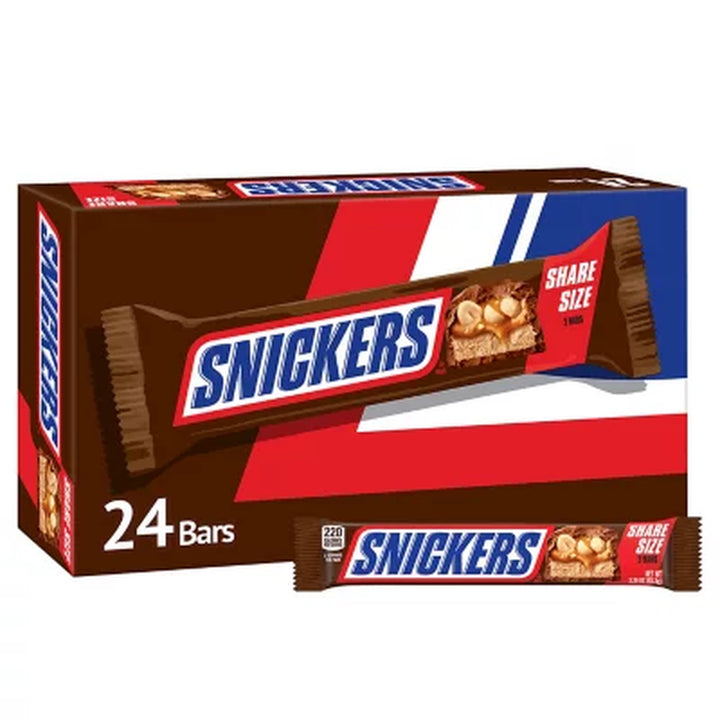 SNICKERS Tailgate Milk Chocolate Candy Bars, Share Size, 3.29 Oz., 24 Pk.