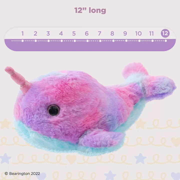 Bearington Rainbow Narwhal: 12" Groovy Plush Toy, Ultra-Soft with Purple, Blue, and Pink Rainbow Colors