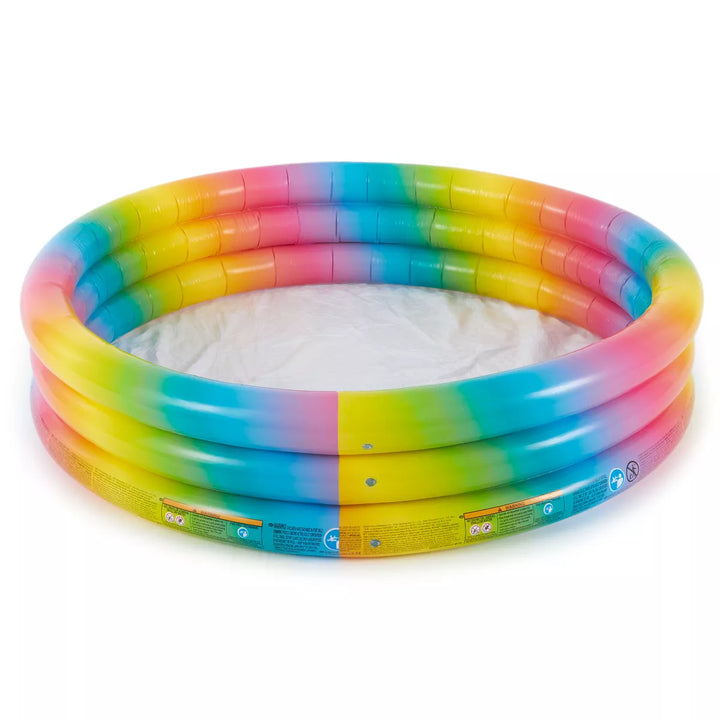 Intex 58449EP Rainbow Ombre 3 Ring Circular Inflatable Outdoor Swimming Pool with for Kids Ages 2 Years or Older