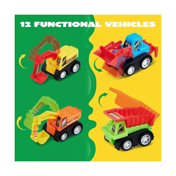 Syncfun 12-Piece Mini Construction Car Set, Plastic, Unisex, Non-Riding Toy Vehicle, Perfect for Imaginative Play and Parties