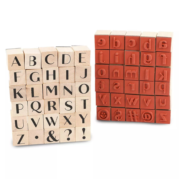 Juvale 60-Pack Wood Rubber Stamps, Alphabet Stamp Set, 0.6 X 0.6 X 0.9 In