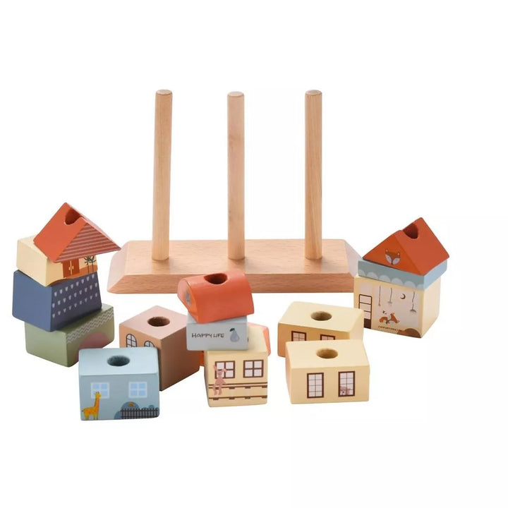 CHILDLIKE BEHAVIOR Wooden Building Blocks Set for Toddler, Brown
