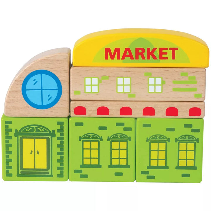 Hape City Building Blocks Colored Wooden Playset with Playscape, Market, Hospital, Bus Station, and Townspeople, for Ages 3 and Up, 145 Piece Set