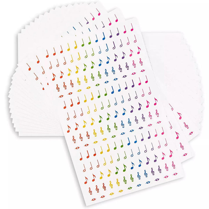 Total 3000-Piece Music Note Stickers, Sticker Sheets (Rainbow, 18 Sheets)