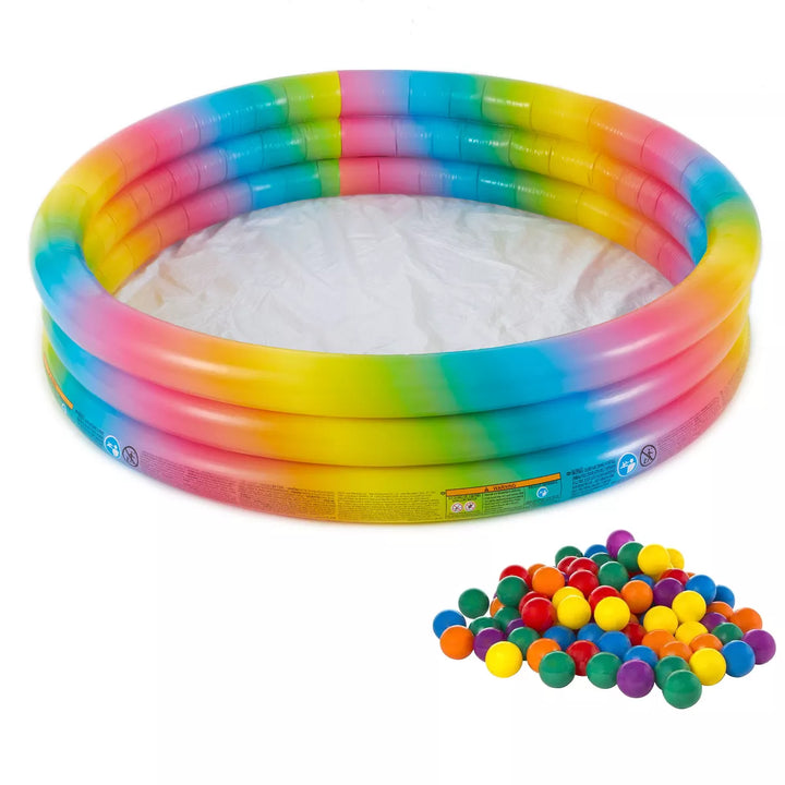 Intex 58449EP Rainbow Ombre 3 Ring Circular Inflatable Outdoor Swimming Pool with for Kids Ages 2 Years or Older