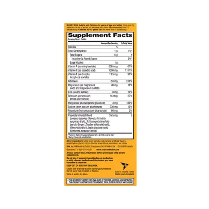 Airborne Immune Support Effervescent Tablets, Sugar-Free Zesty Orange 36 Ct.